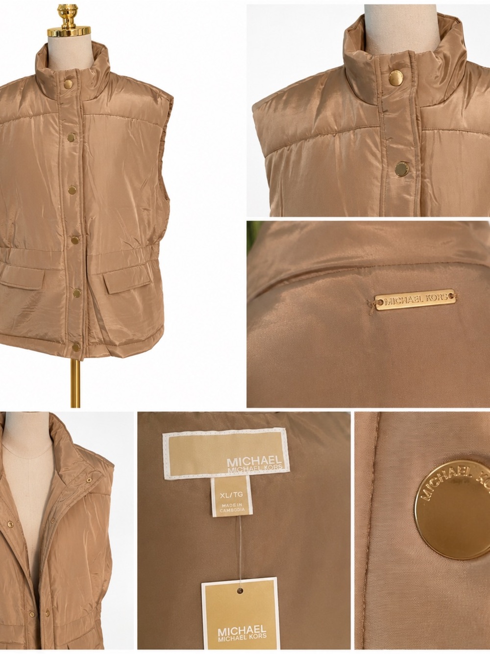 Michael Kors Quilted Puffer Vest – NWT – XL – Khaki/Taupe